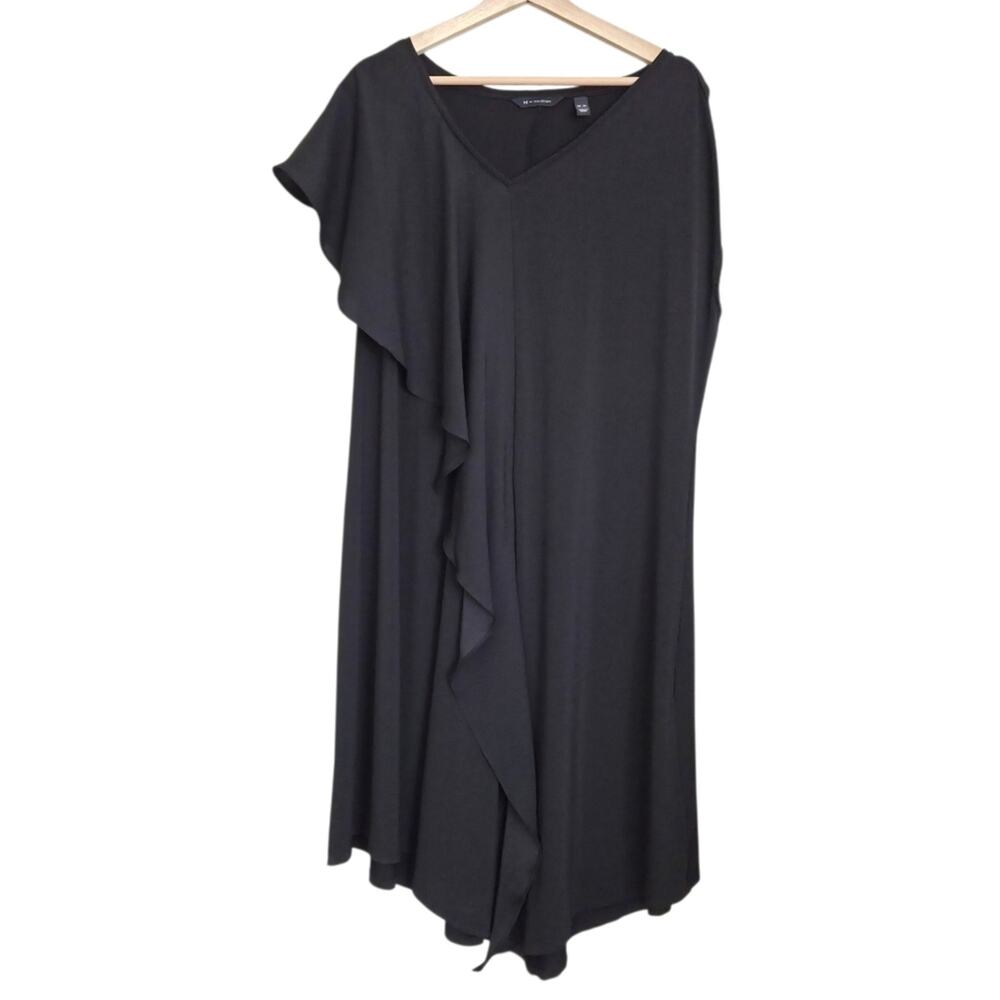 H by Halston XL Regular Jet Set Jersey Knit Asymmetrical Flounce Dress Cocktail